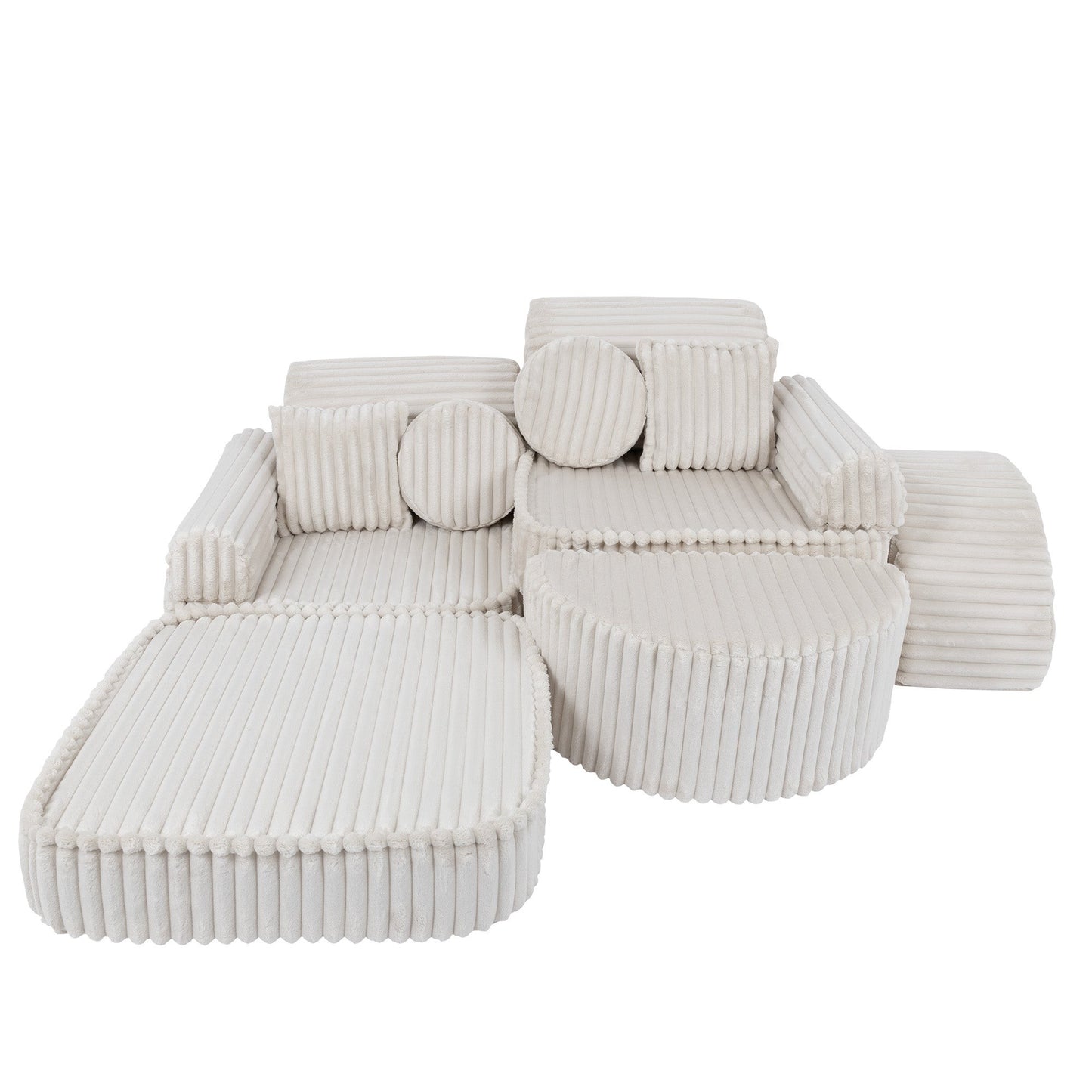 MeowBaby Medium Modular Sofa Churros White Plus – full sofa assembled for playroom | Nestling