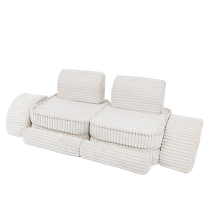 MeowBaby Medium Modular Sofa Churros White Plus – sofa with pillows and accessories layout | Nestling