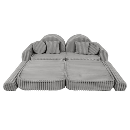 MeowBaby Medium Modular Sofa Moon Grey Plus – sofa accessories and pillows layout | Nestling