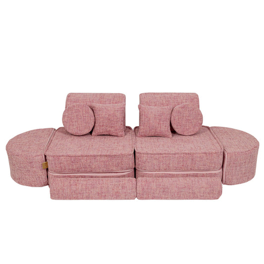MeowBaby Medium Modular Sofa Tangle Bubblegum Pink – sofa with pillows and accessories | Nestling