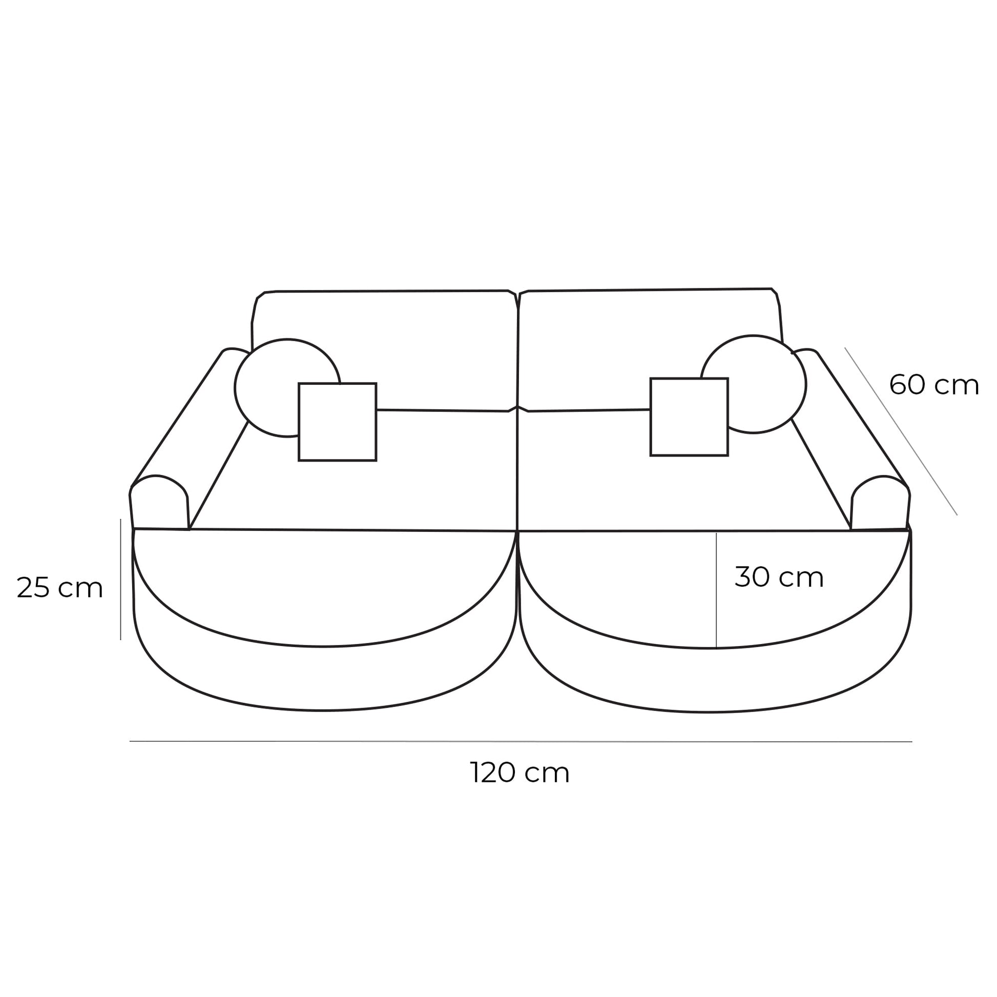 MeowBaby Modular Kids Sofa – Aesthetic Ecru – dimensions diagram 120x60x25cm | Nestling