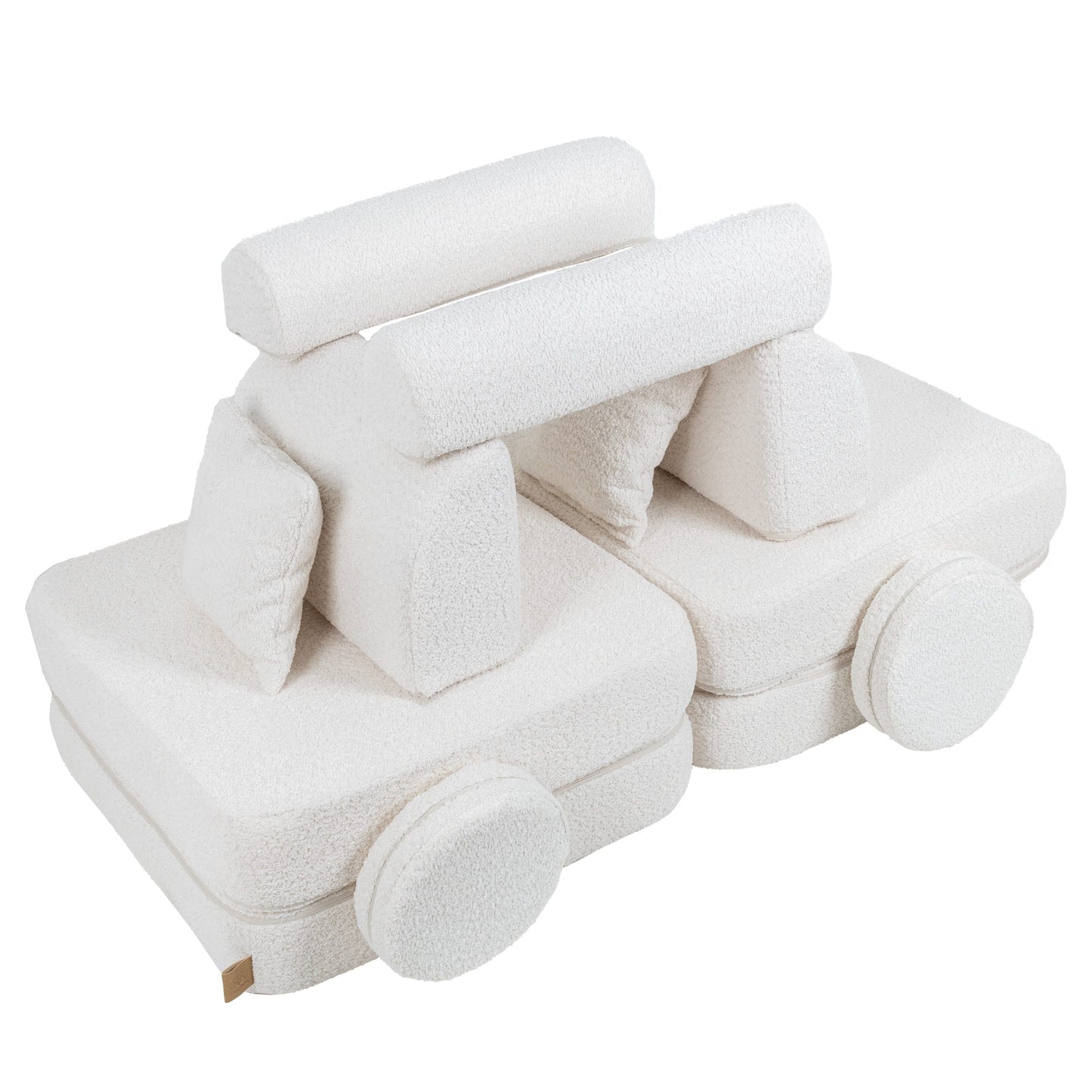 MeowBaby Modular Kids Sofa – Boucle White – конфигурация пълен диван с всички сглобени части | Nestling