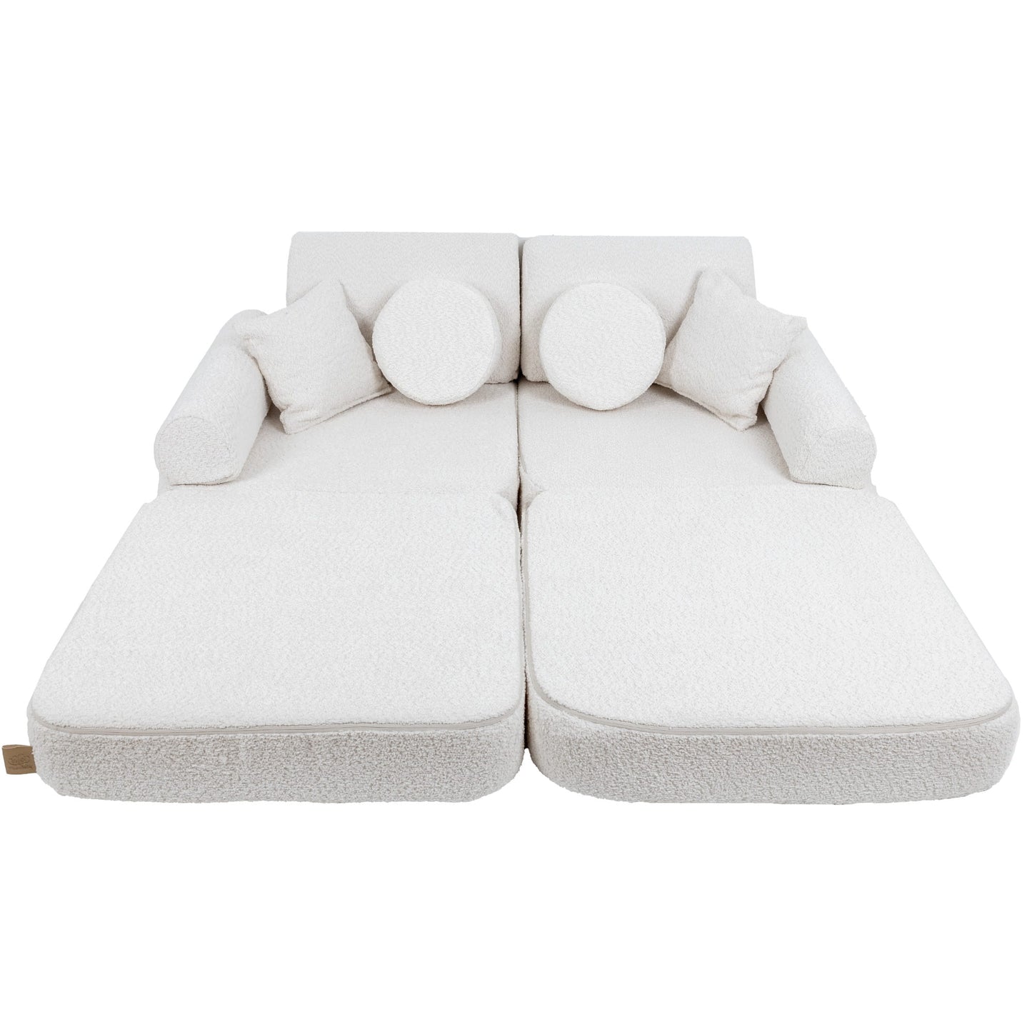 MeowBaby Modular Kids Sofa – Boucle White – наредба двоен плосък матрак с болстер | Nestling