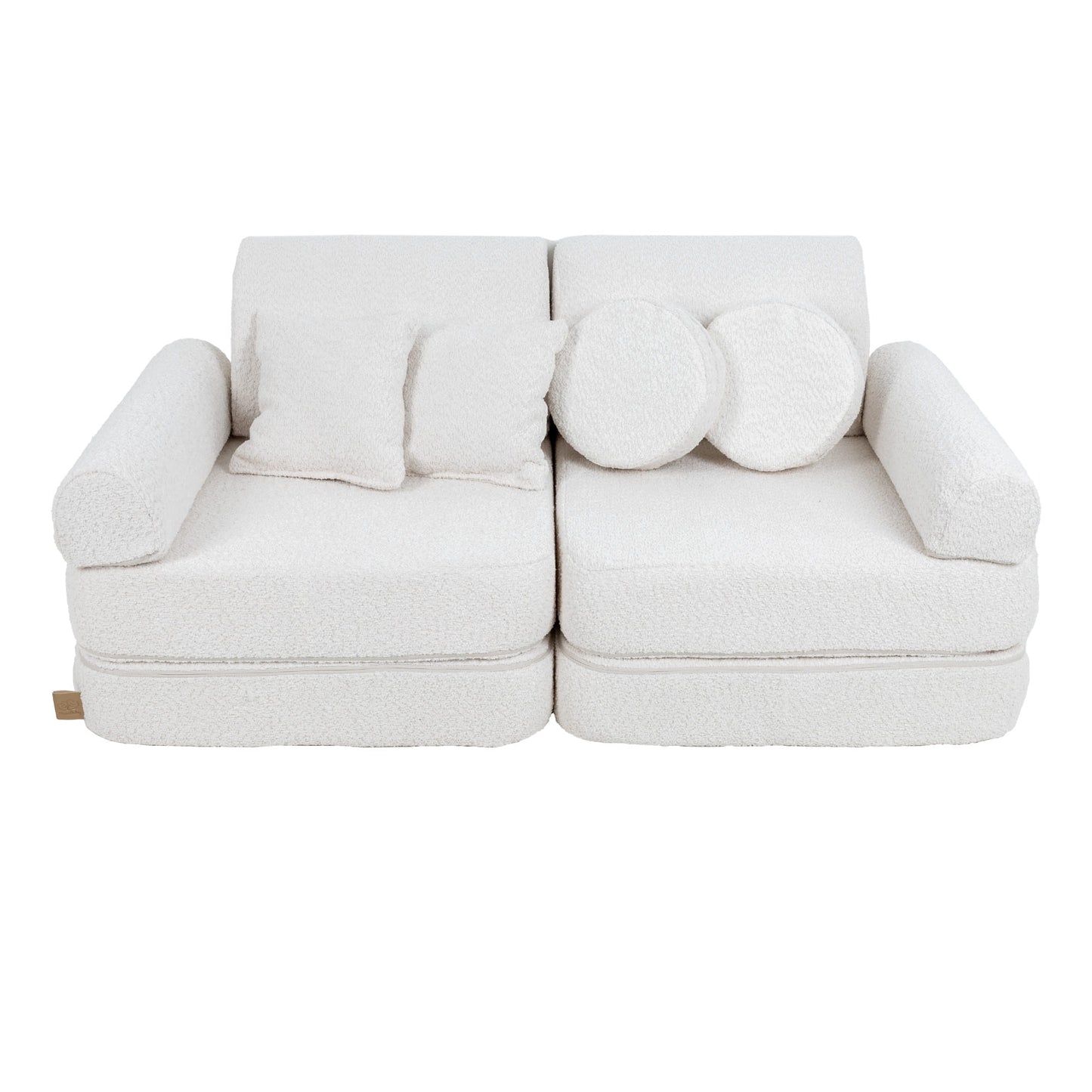 MeowBaby Modular Kids Sofa – Boucle White – диван с болстер и кръгли аксесоари | Nestling