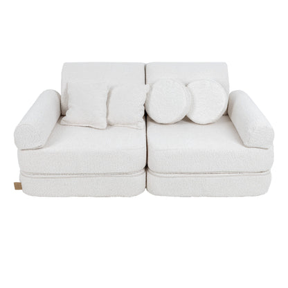 MeowBaby Modular Kids Sofa – Boucle White – диван с болстер и кръгли аксесоари | Nestling