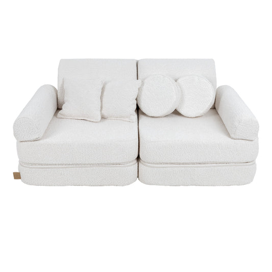 MeowBaby Modular Kids Sofa – Boucle White – диван с болстер и кръгли аксесоари | Nestling
