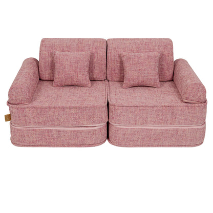 MeowBaby Modular Kids Sofa – Tangle Bubblegum Pink – диван с квадратни възглавници в детска стая | Nestling