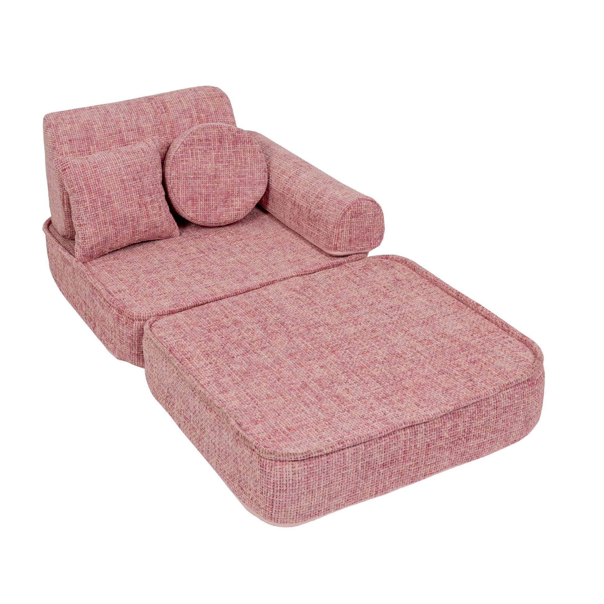 MeowBaby Modular Kids Sofa – Tangle Bubblegum Pink – пренаредени модулни пенени части | Nestling