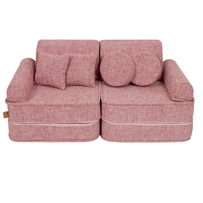 MeowBaby Modular Kids Sofa – Tangle Bubblegum Pink – страничен изглед диван с кръгла възглавница | Nestling
