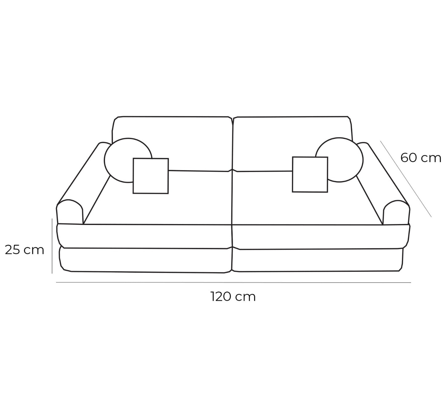 MeowBaby Modular Kids Sofa – Tangle Bubblegum Pink – диаграма размери 120x60x25см | Nestling