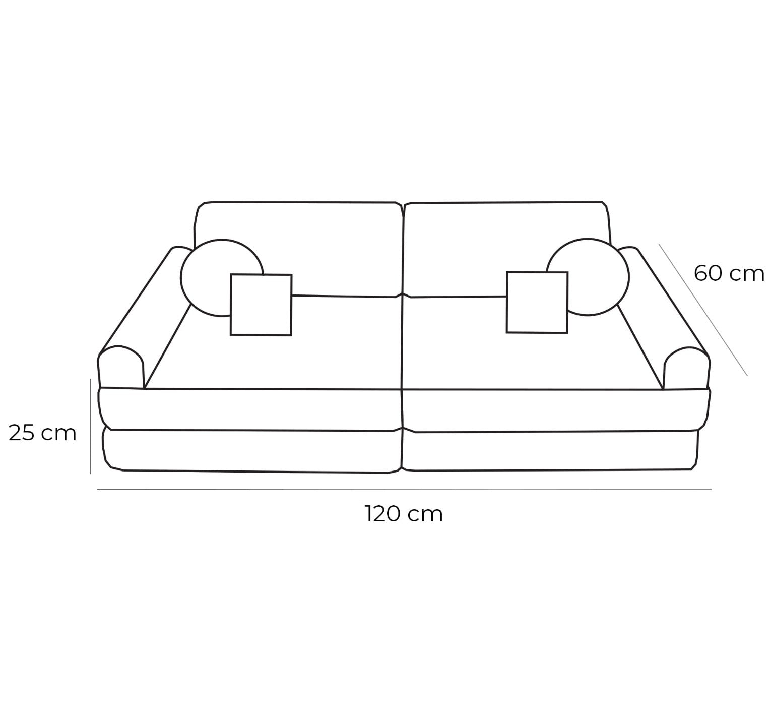 MeowBaby Modular Kids Sofa – Tangle Bubblegum Pink – диаграма размери 120x60x25см | Nestling