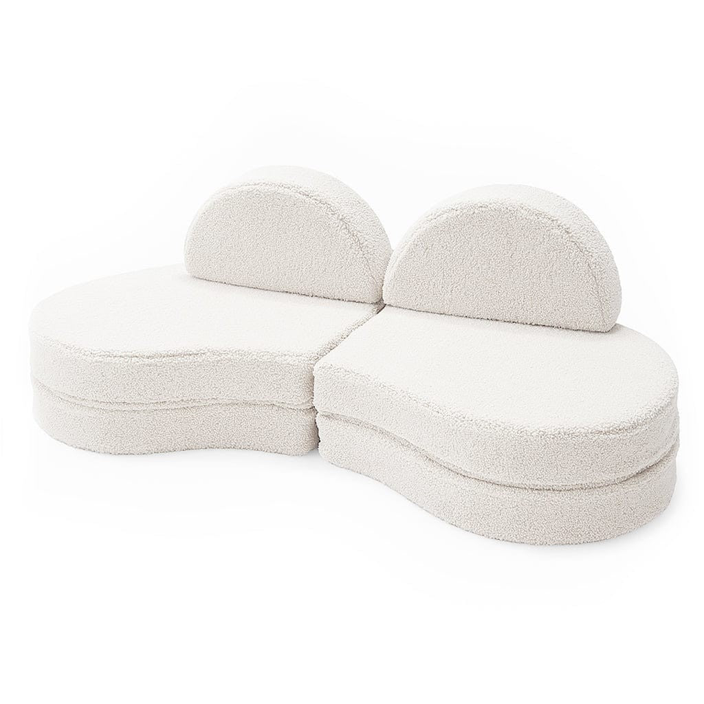 MeowBaby Modular Sofa Coccolo 6-Piece Kids Foam Sofa – bearly off-white cloud-shaped sofa assembled view | Nestling