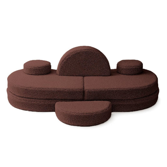 MeowBaby Modular Sofa Coccolo 6-Piece Kids Sofa Brown – тъмно кафяв буклé облак с полулунна част | Nestling