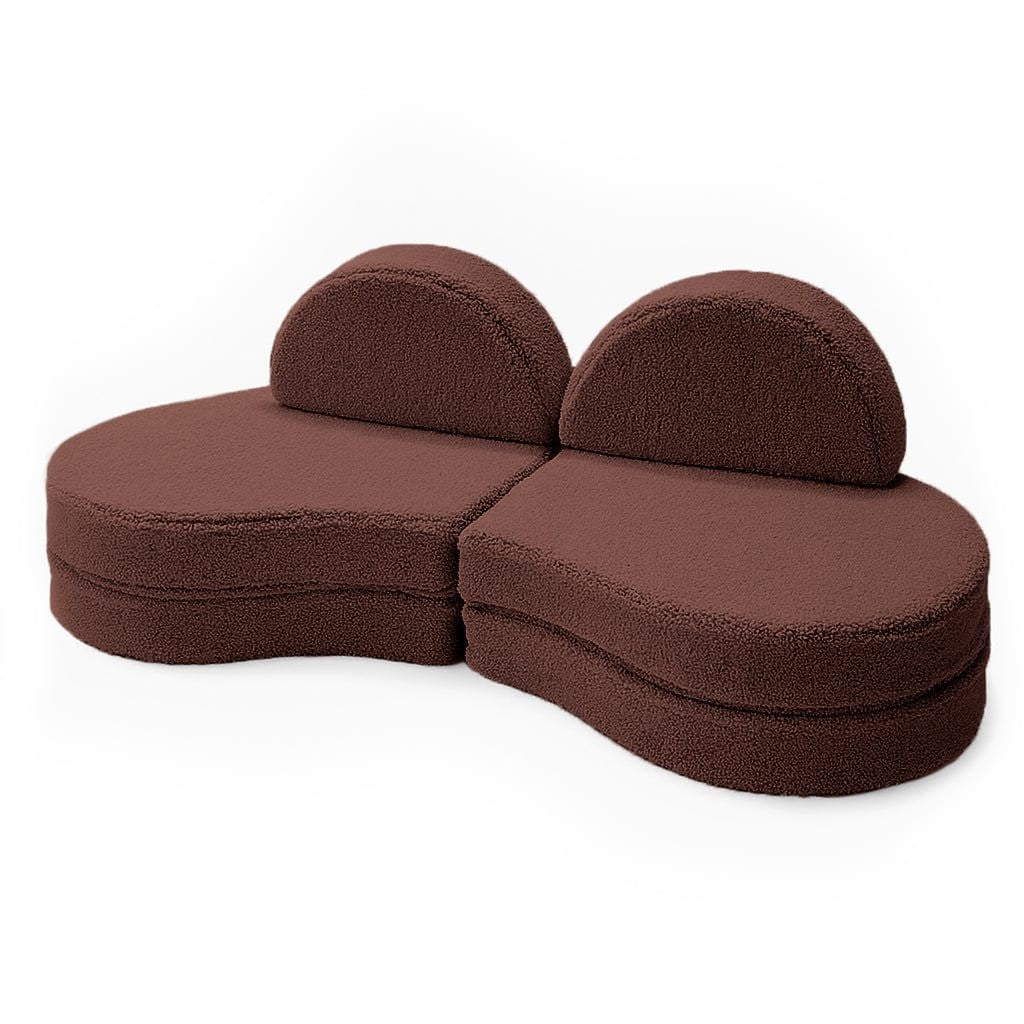 MeowBaby Modular Sofa Coccolo 6-Piece Kids Sofa Brown – full sofa assembled front view dark brown boucle | Nestling