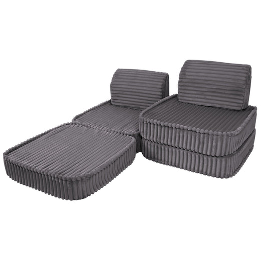 MeowBaby Small Modular Sofa Churros Jurassic Grey – компактен кадифен пенен диван за деца | Nestling