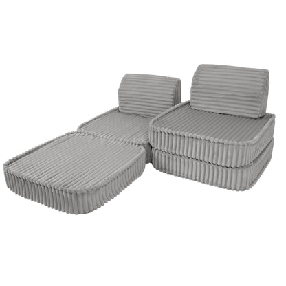 MeowBaby Small Modular Sofa Churros Moon Grey – compact corduroy foam play sofa for kids | Nestling