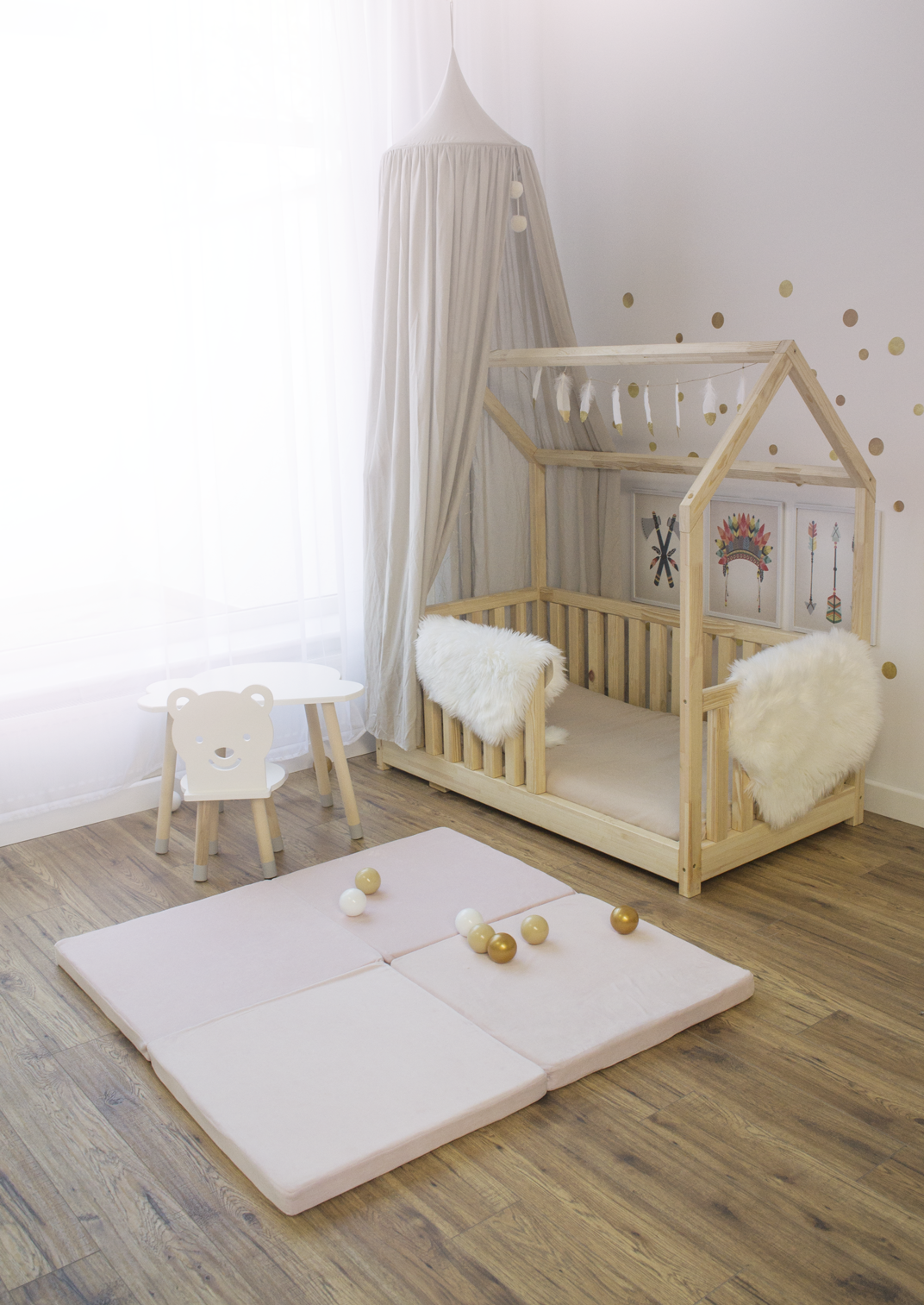 MeowBaby Square Play Mat Light Pink Velvet for Kids – мека кадифена подова постелка за малки деца | Nestling