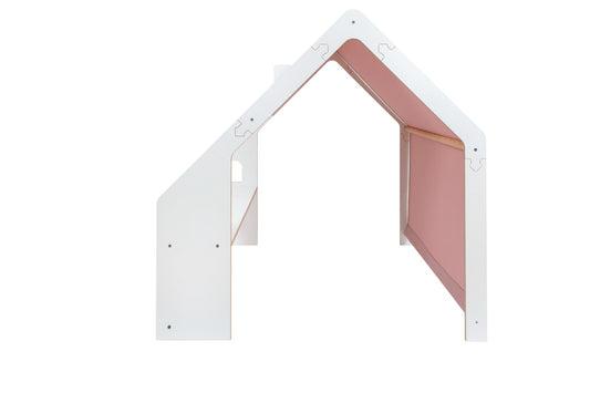 MeowBaby White Wooden House Pink Roof Kids Playhouse – бяла дървена рамка с розов покрив | Nestling