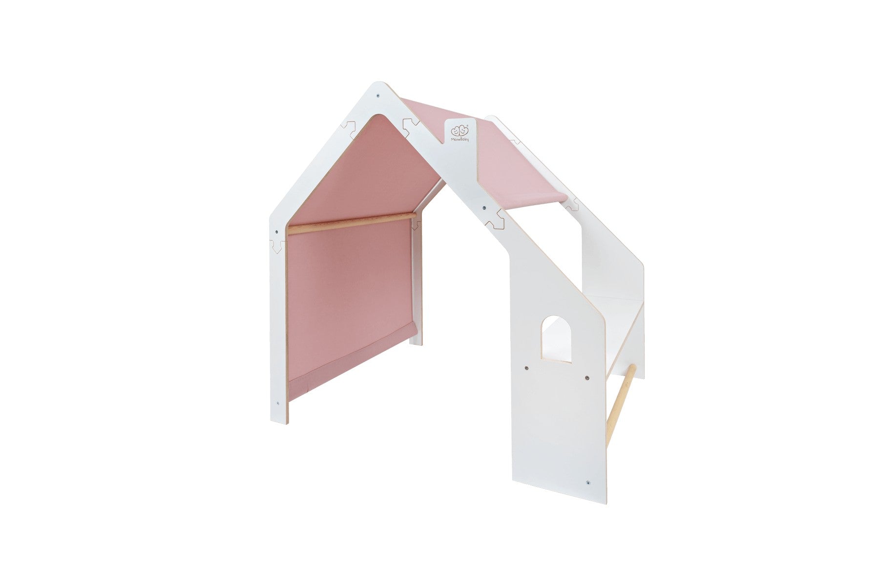 MeowBaby White Wooden House Pink Roof Kids Playhouse – kids inside wooden playhouse with pink roof | Nestling