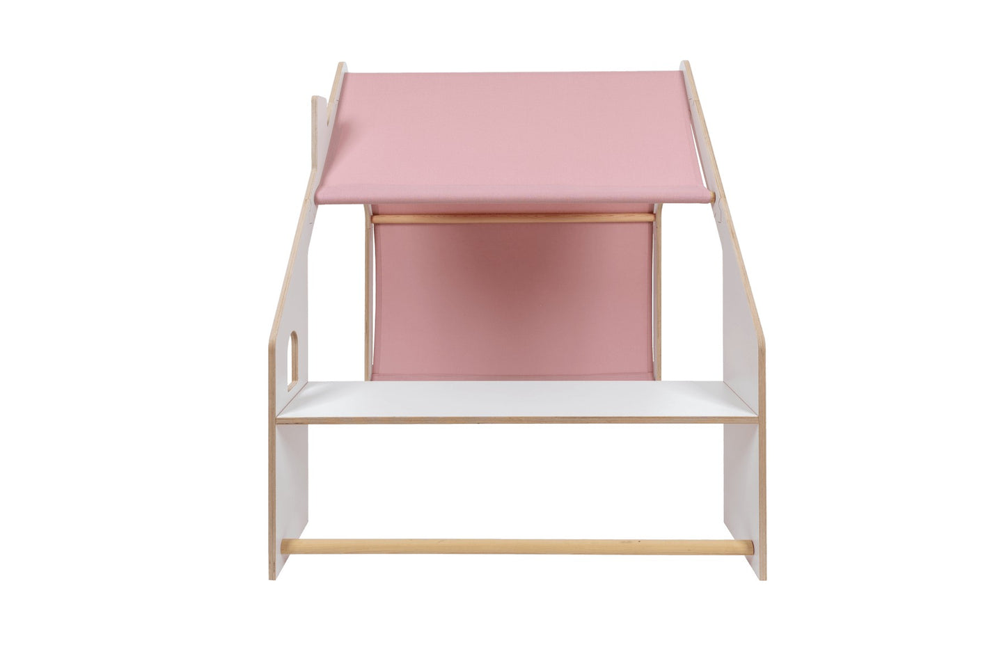 MeowBaby White Wooden House Pink Roof Kids Playhouse – rear view white wood playhouse | Nestling