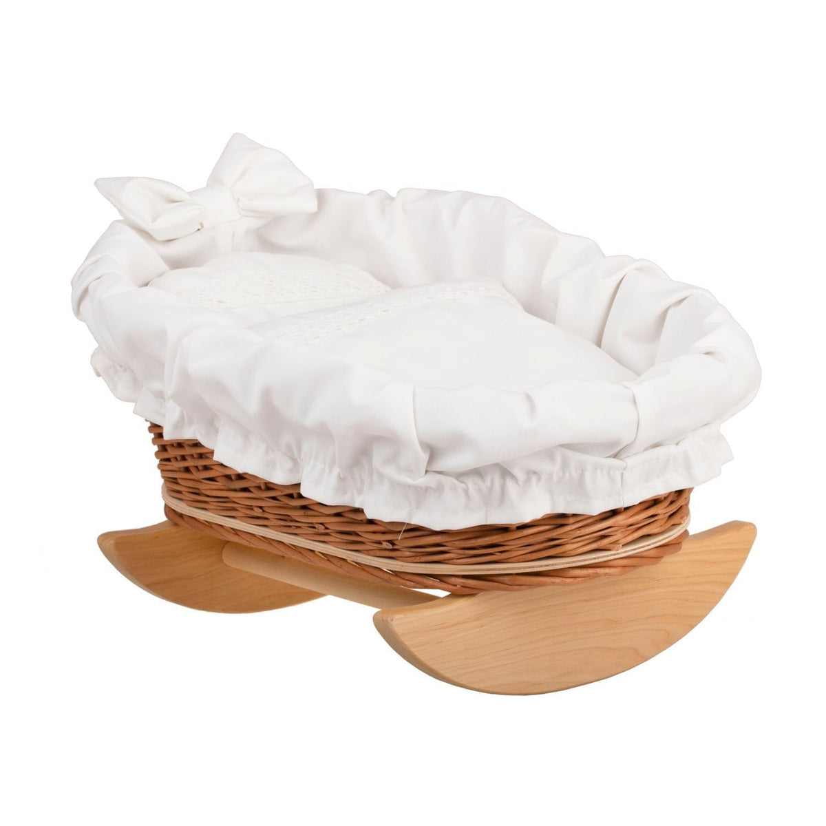 Wicker Stories Mimi Wicker Cradle For Dolls, Pillow And Duvet – White Lining
