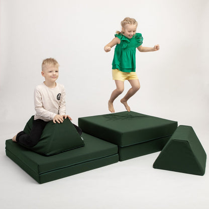 Kids Playing on Monboxy Activity Play Mattress Set Deep Green – Nestling