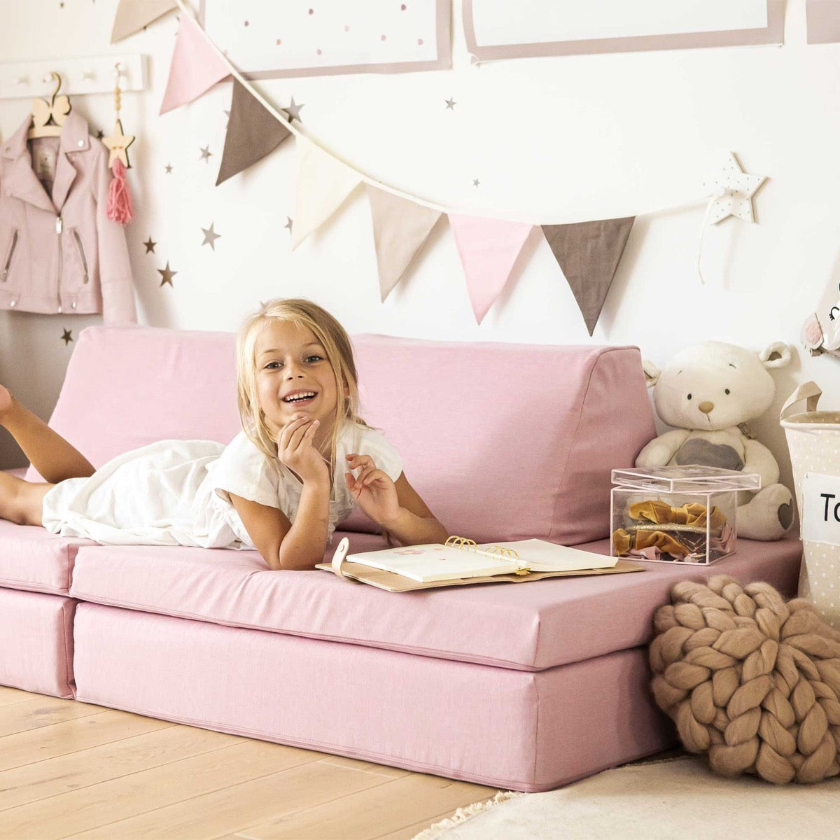 Monboxy Activity Play Mattress Set Pink Foam Sofa – full pink foam set all pieces together | Nestling