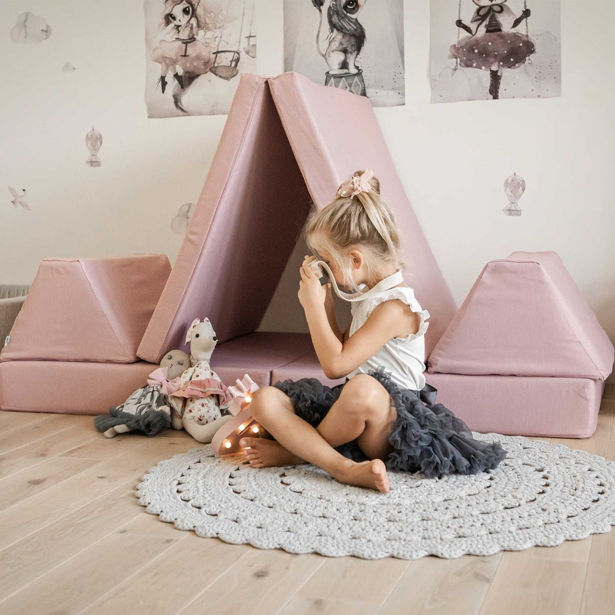 Monboxy Activity Play Mattress Set Pink Foam Sofa – toddler sleeping on pink mattress sofa | Nestling
