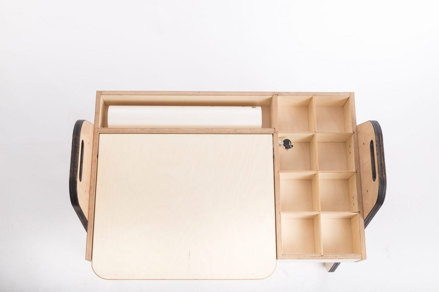 Overhead view of Luula Julle desk showing white writing surface and side storage