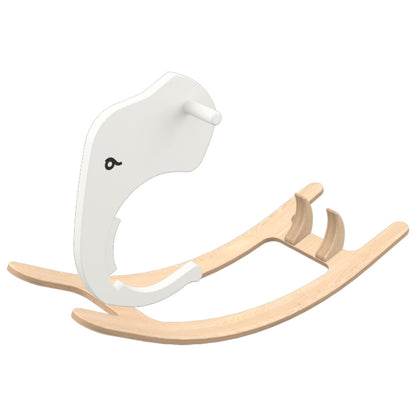 Wooden rocking elephant add-on with white seat and natural beech wood base isolated view