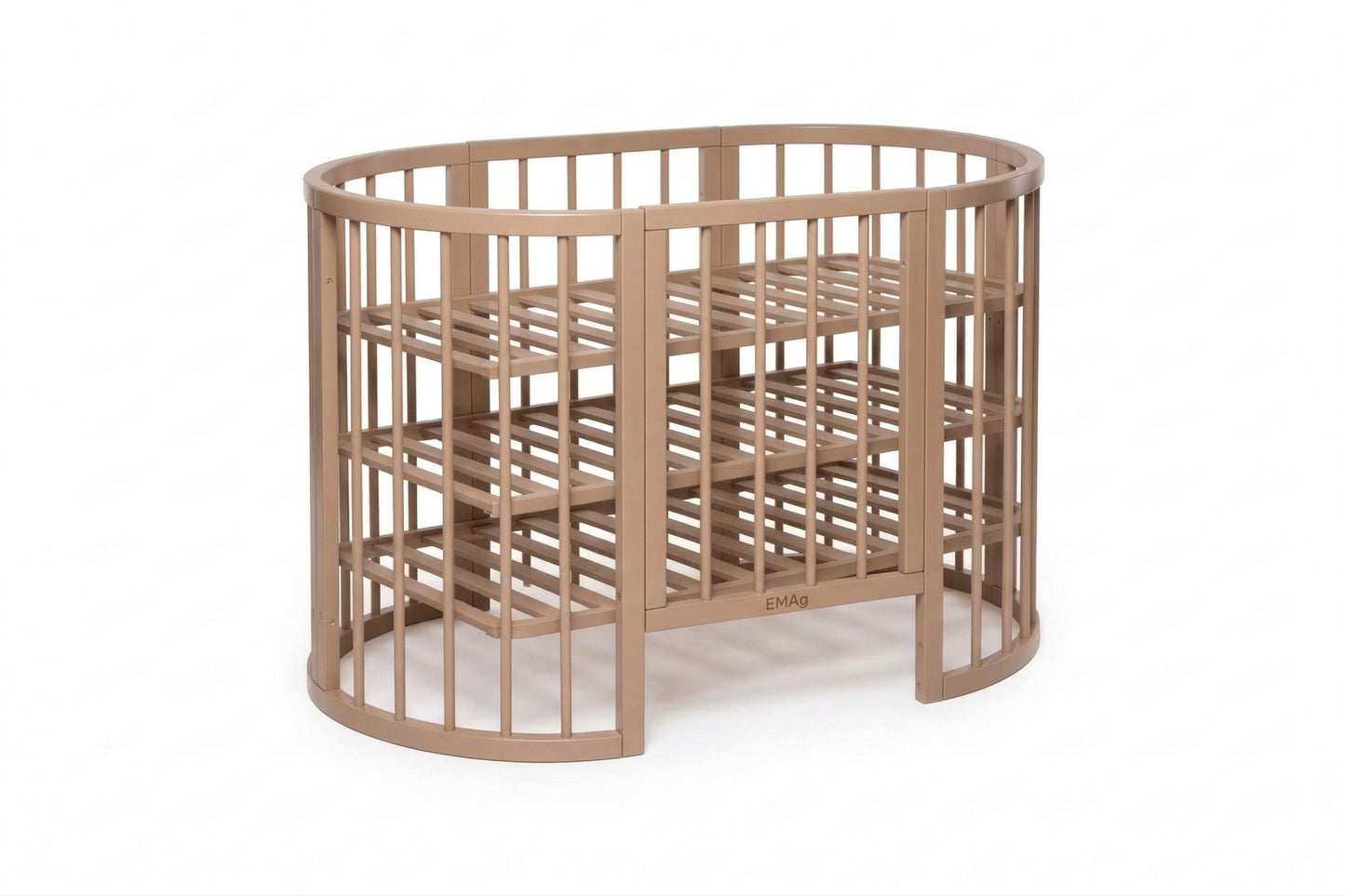 OLIN round crib with removable side and visible slatted mattress base support