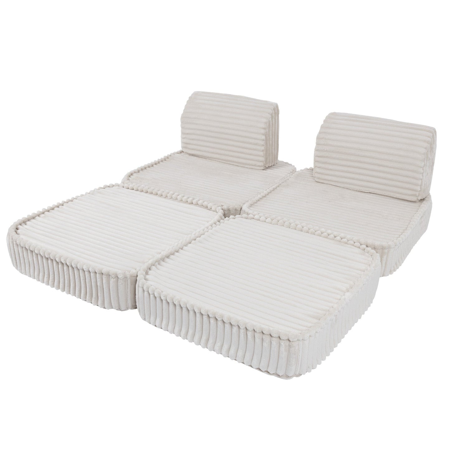 White Churros modular kids sofa in two-seat configuration with plush cushioned sections