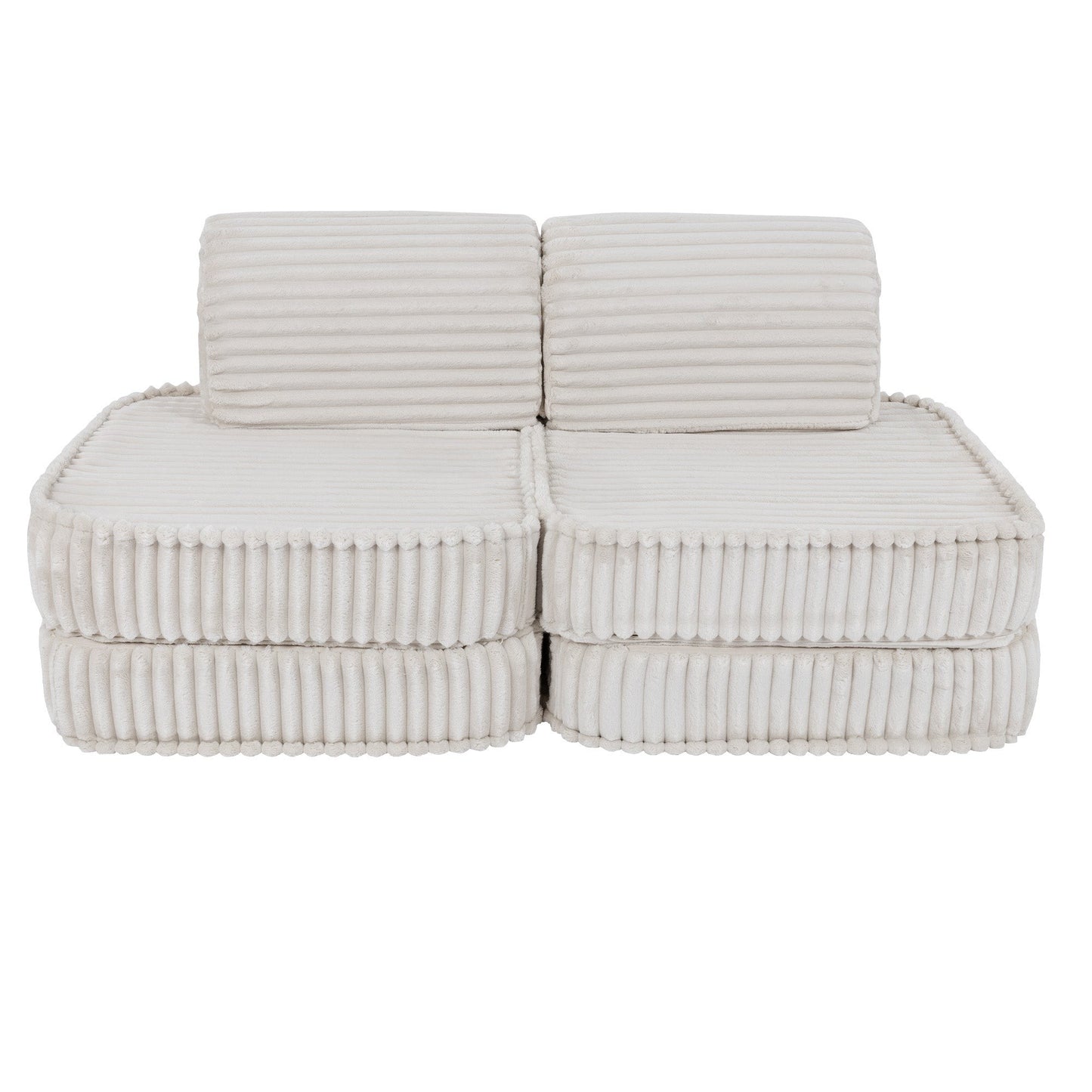 White Churros modular sofa in compact two-seat layout viewed from front showing quilted texture