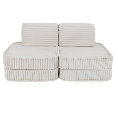 White Churros modular sofa in compact two-seat layout viewed from front showing quilted texture