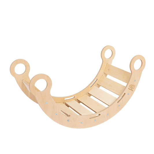 Snug Rocker for Kids Natural and Pink Pillow – страничен изглед брезова дъска за люлеене без възглавница | Nestling