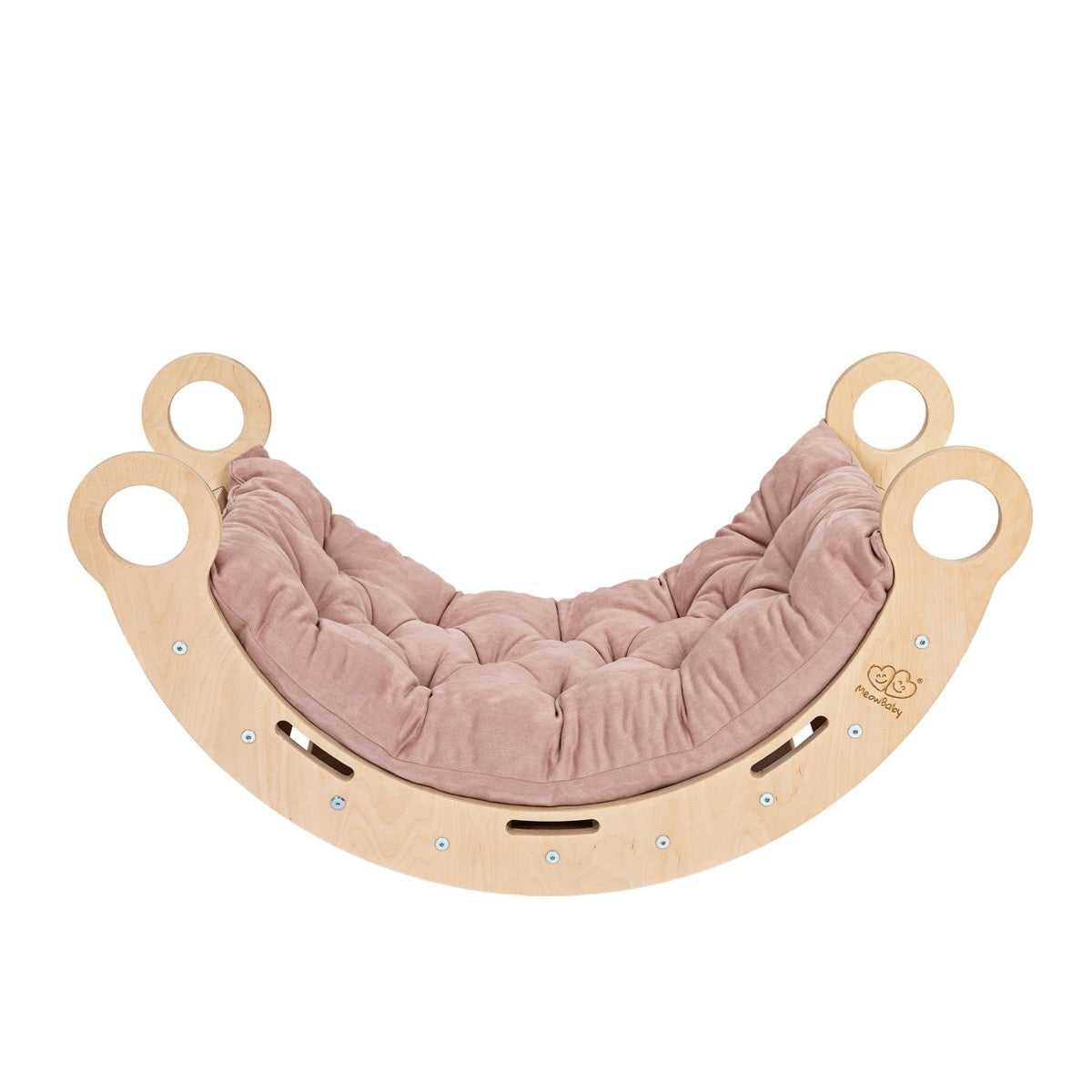 Snug Rocker for Kids Natural and Pink Pillow – front view birch rocker with pink cushion full product view | Nestling