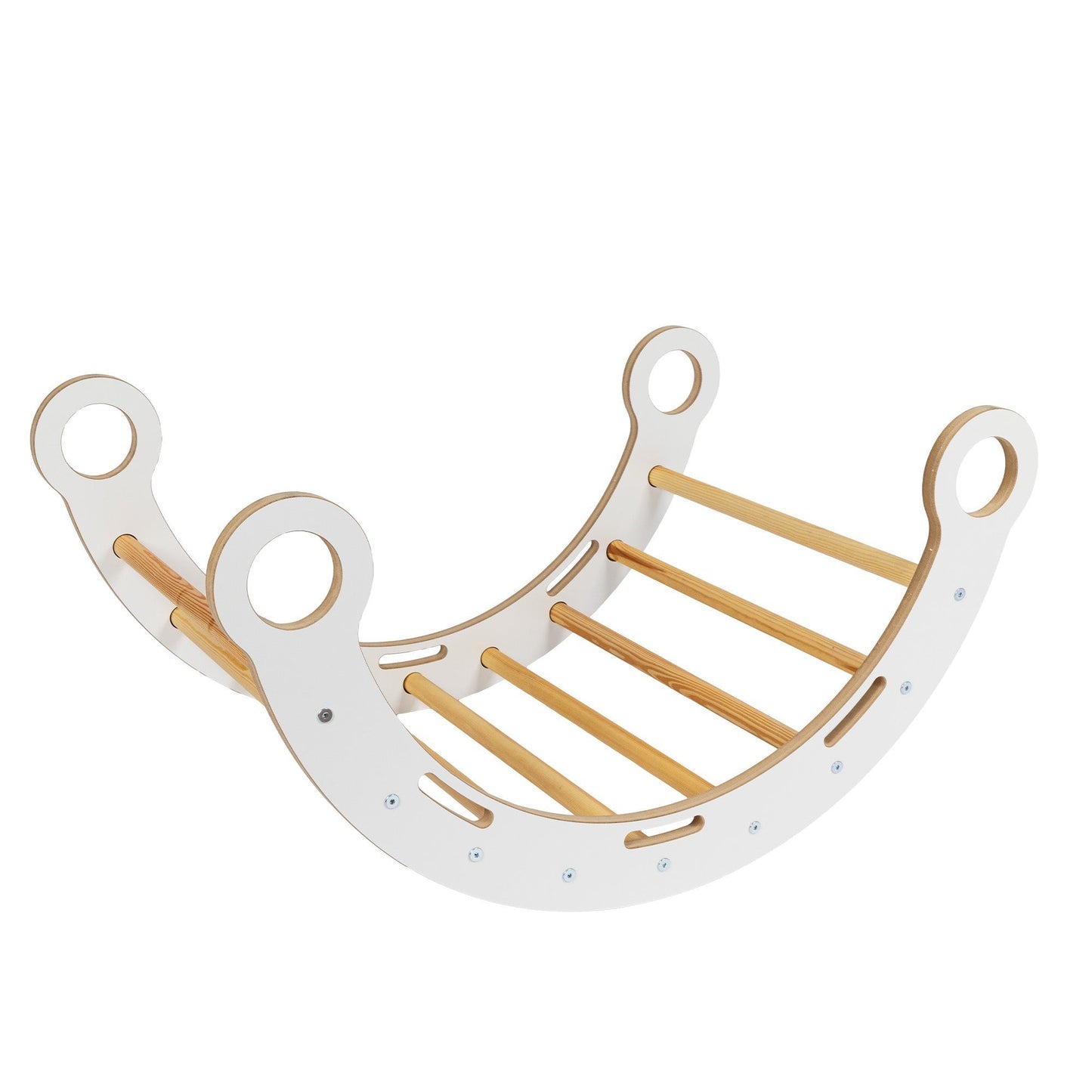 Snug Rocker tunnel mode displaying curved white frame with wooden ladder rungs
