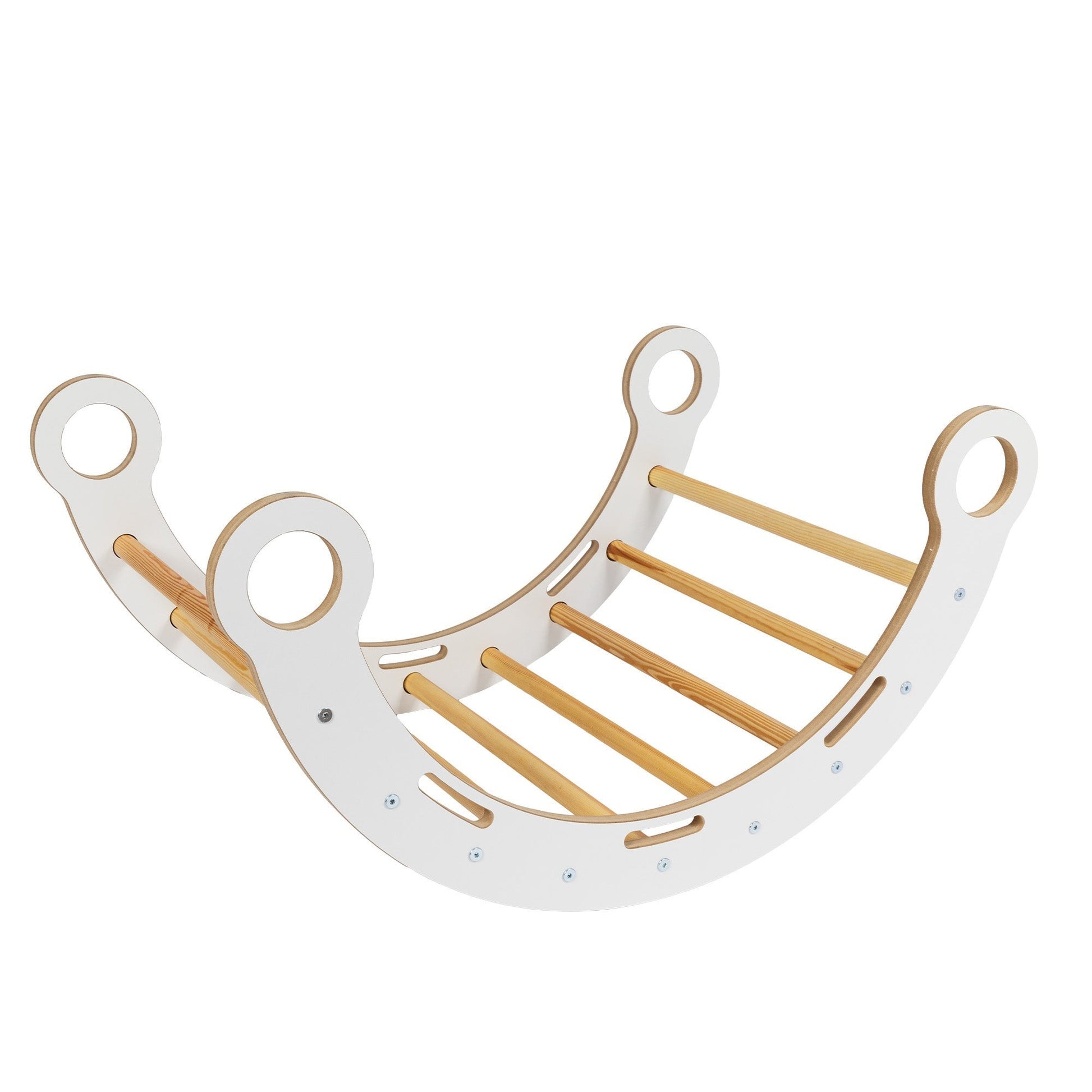 Snug Rocker tunnel mode displaying curved white frame with wooden ladder rungs