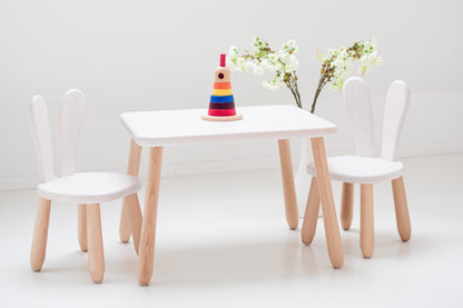Kidozia Bunny children's table and 2 chair set in natural beech wood