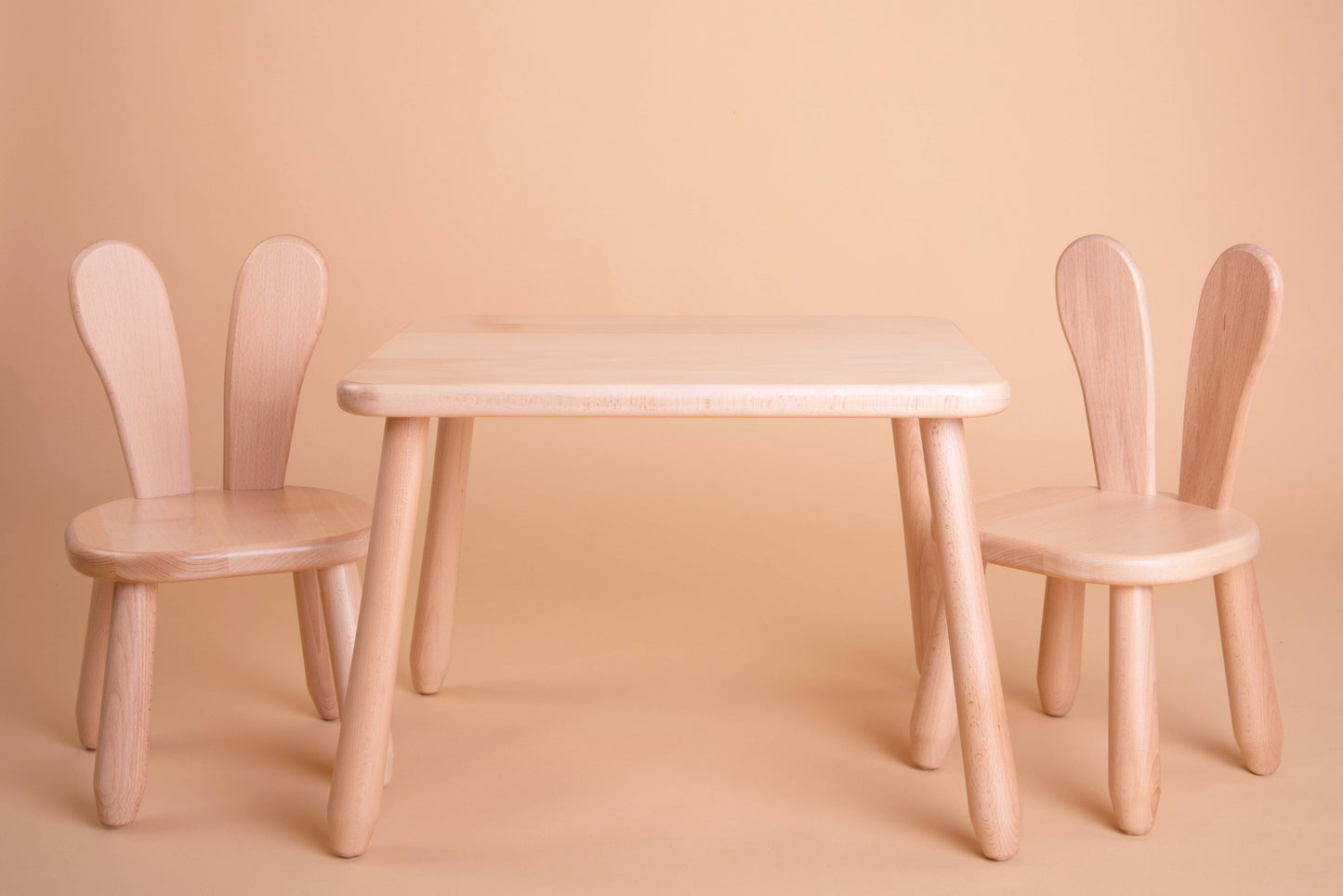 Close-up of Kidozia Bunny children's chair with beech wood seat and backrest