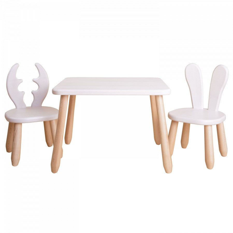 Side view of Kidozia Wild beech wood kids table and 2 chairs Scandinavian design