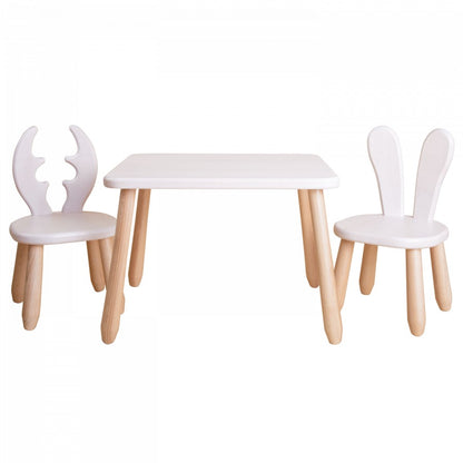 Side view of Kidozia Wild beech wood kids table and 2 chairs Scandinavian design
