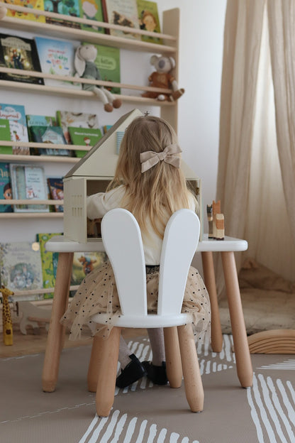 Side view of Kidozia Bunny beech wood kids table and chair, Scandinavian design