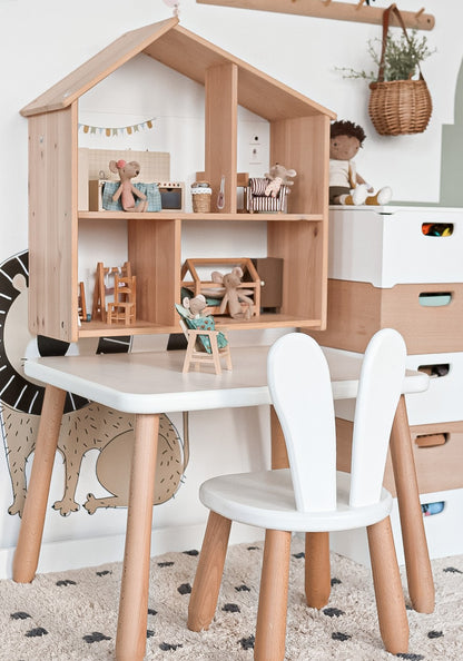 Close-up of Kidozia Bunny children's chair with beech wood seat and backrest