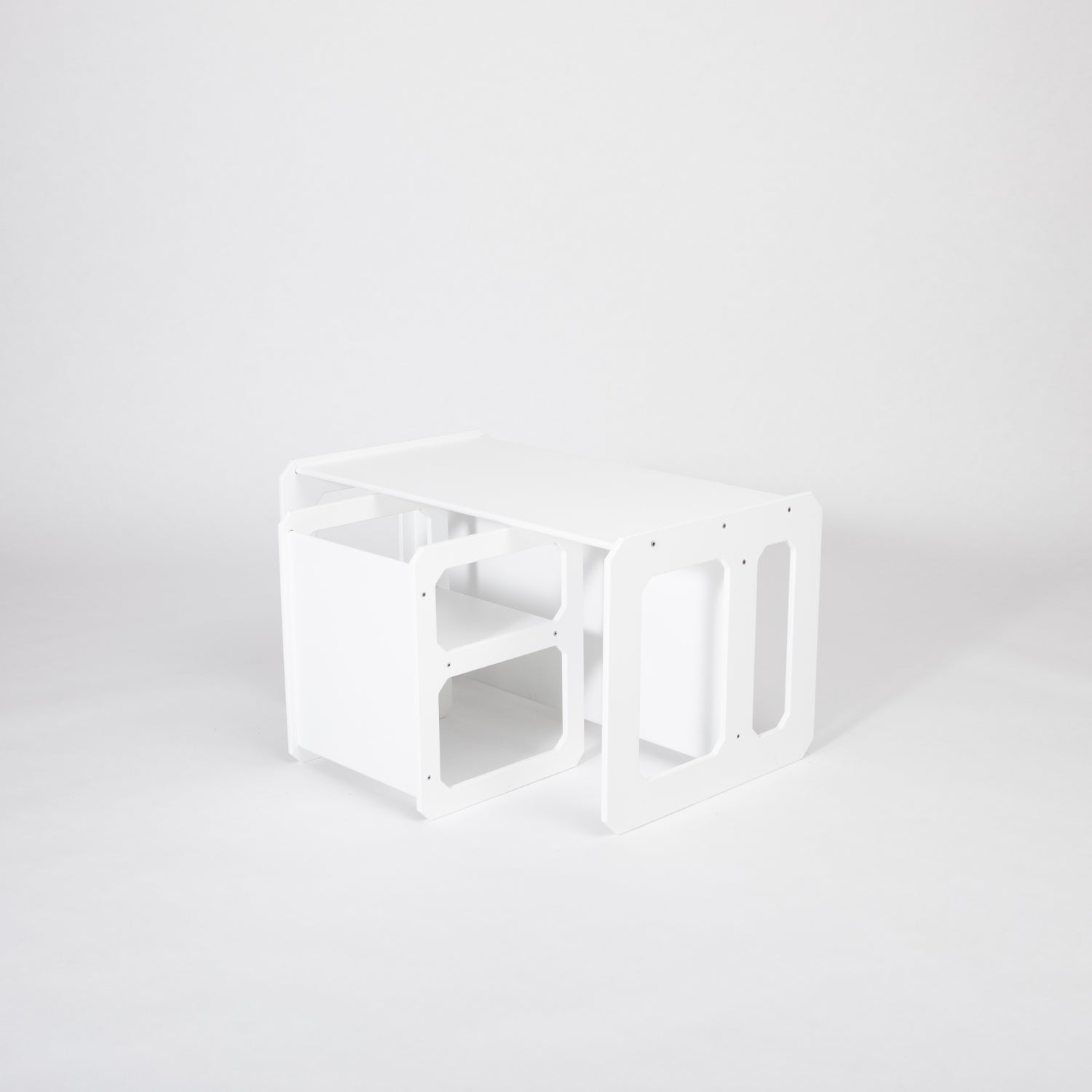 Natural birch Montessori table and chair set, flat lay photography