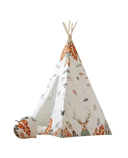 Studio shot of moi mili Forest Friends teepee tent on white background with accessories