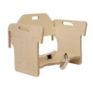 Toddler and adult engaged in activities at grey folded kitchen tower table