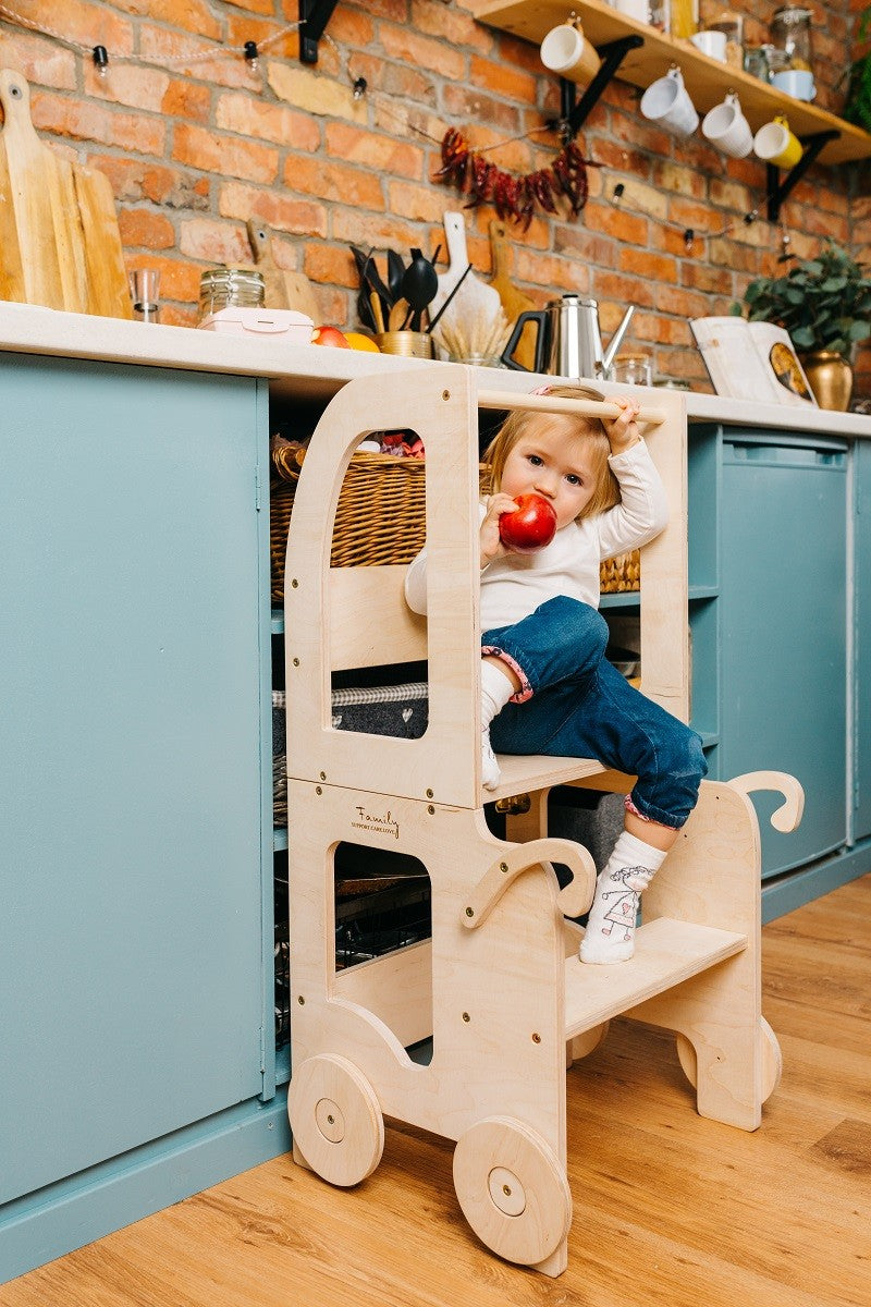 Family-scl Trolley Kitchen Helper in painted color variant for toddler kitchen space