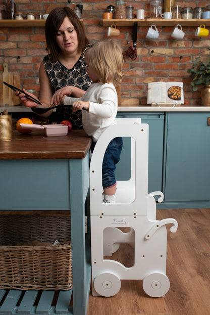 Family-scl Trolley Kitchen Helper learning tower in pastel color for nursery