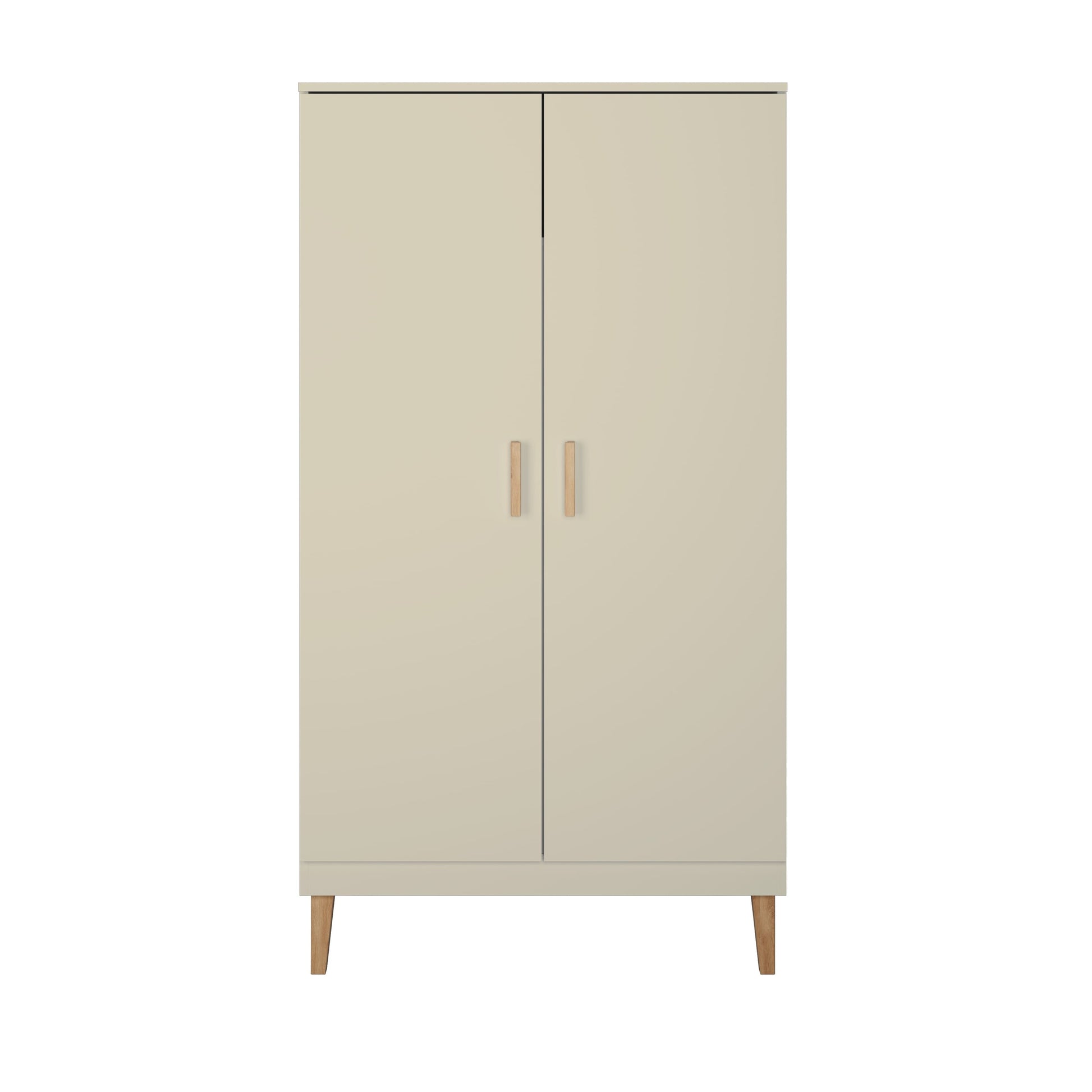 Kocot Kids Kubi cashmere wardrobe front view showing two doors with oak handles and tapered wooden legs